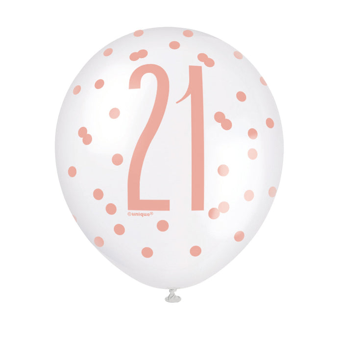 21 Birthday Glitz Rose Gold Balloons x 6
