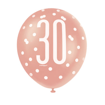 30 Birthday Glitz Rose Gold Balloons x 6