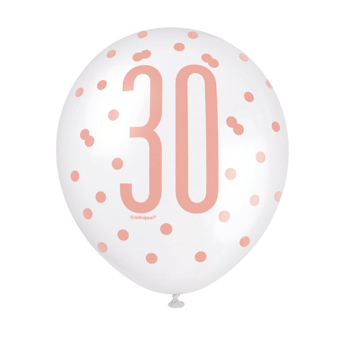 30 Birthday Glitz Rose Gold Balloons x 6