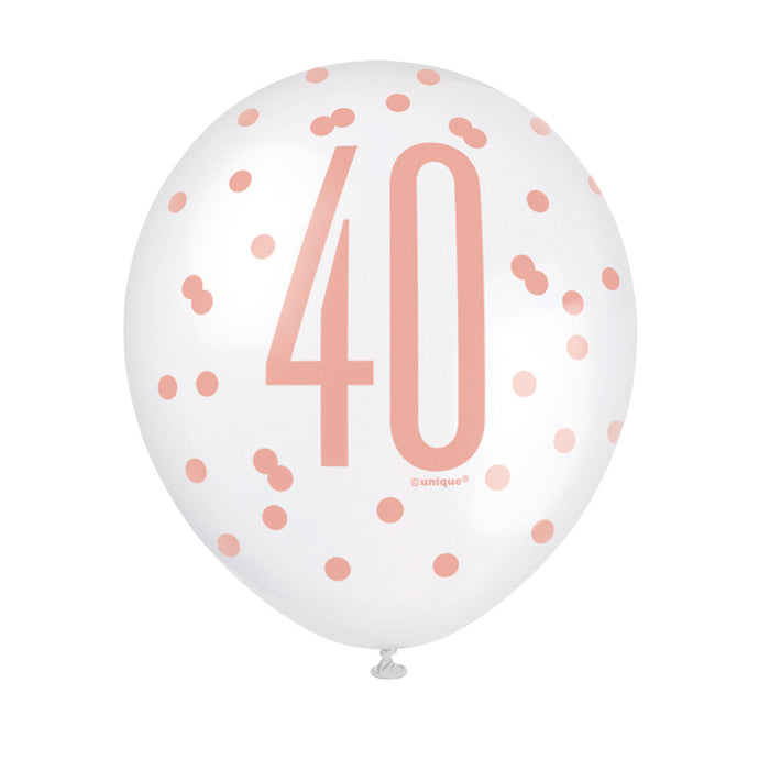 40 Birthday Glitz Rose Gold Balloons x 6