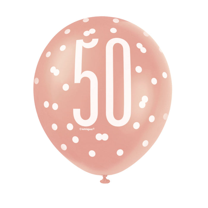 50 Birthday Glitz Rose Gold Balloons x 6