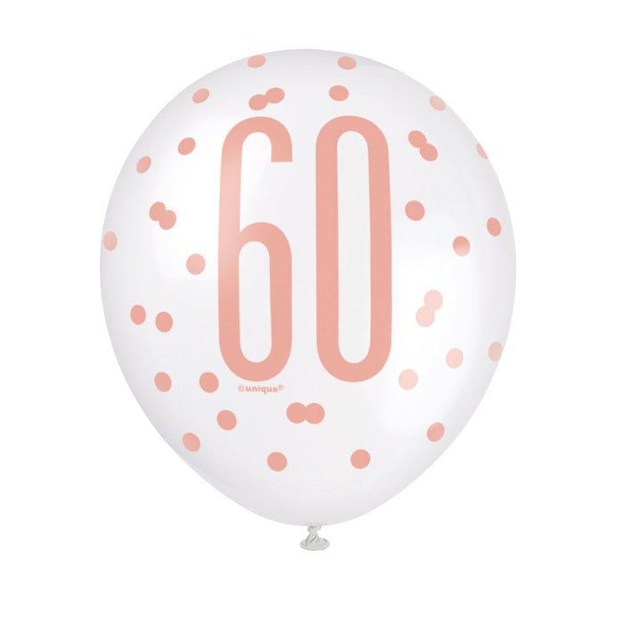 60 Birthday Glitz Rose Gold Balloons x 6