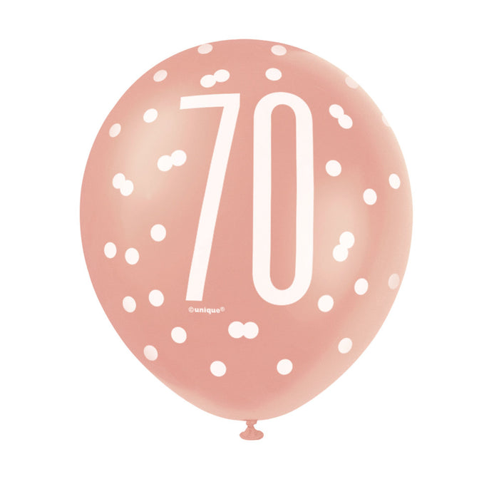 70 Birthday Glitz Rose Gold Balloons x 6