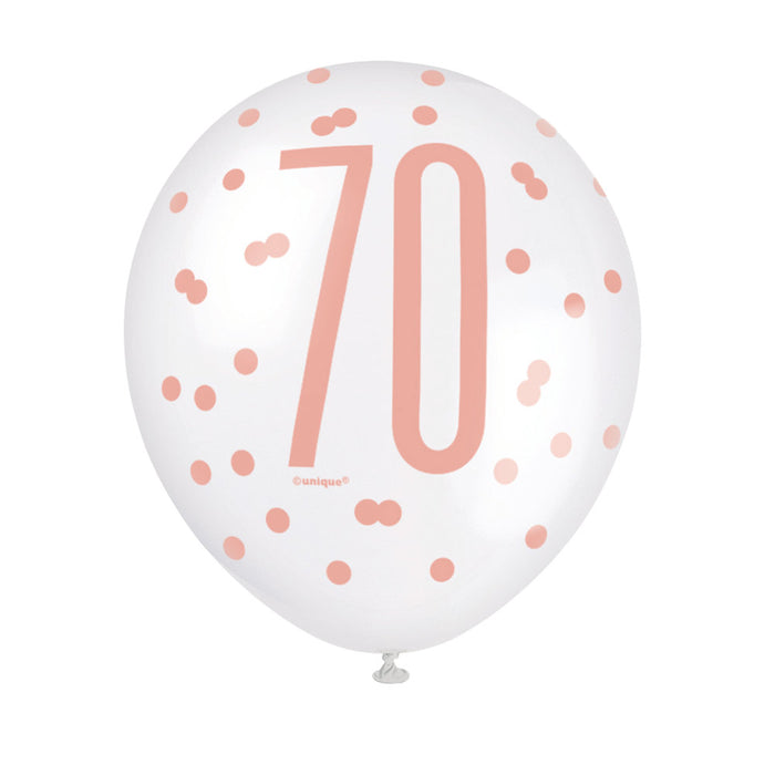 70 Birthday Glitz Rose Gold Balloons x 6