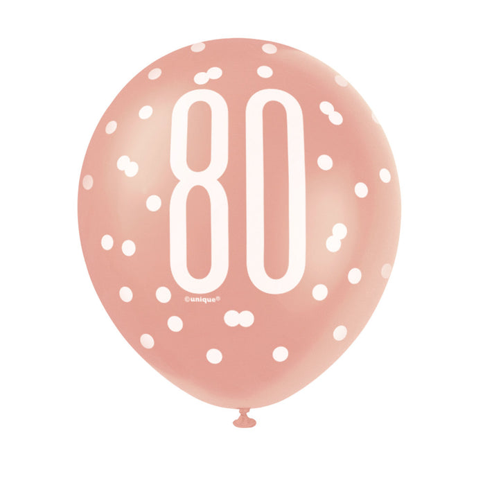 80 Birthday Glitz Rose Gold Balloons x 6