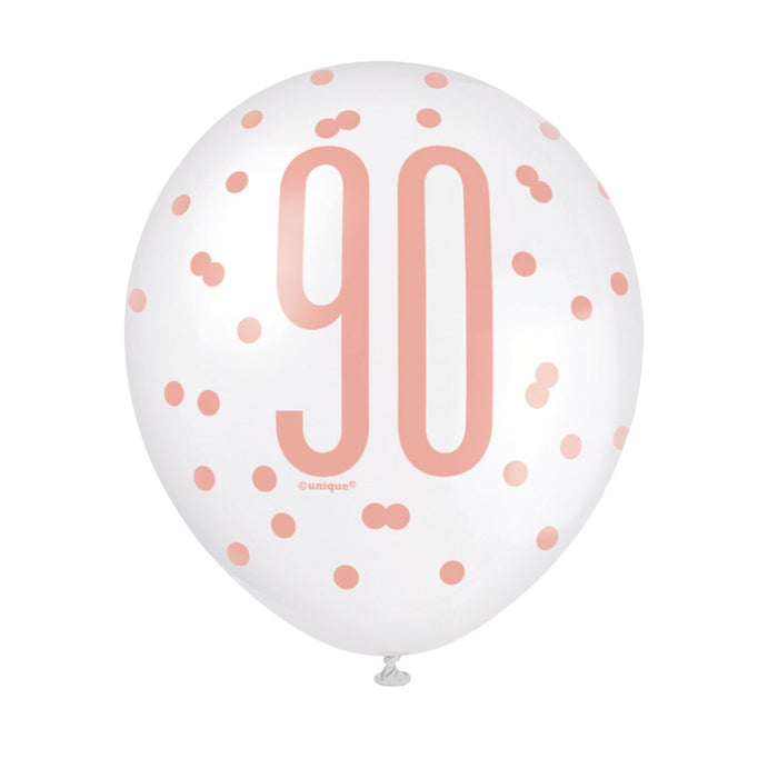90 Birthday Glitz Rose Gold Balloons x 6