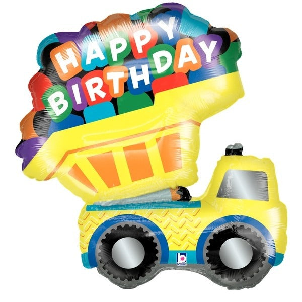 Dump Truck Happy Birthday Foil Balloons 33" (Optional Helium Inflation)