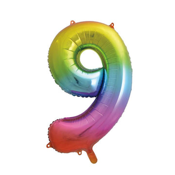 Rainbow Number 9 Giant Foil Helium Balloon 34" (Optional Helium Inflation)