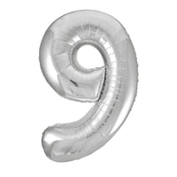 Silver Number 9 Giant Foil Helium Balloon 34" (Optional Helium Inflation)