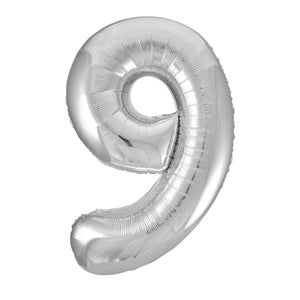 Silver Number 9 Giant Foil Helium Balloon 34" (Optional Helium Inflation)