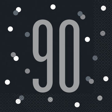 90th Birthday Glitz Black Paper Napkins