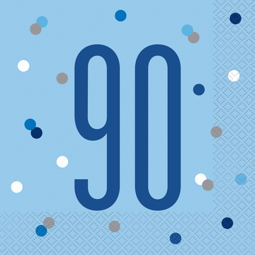 90th Birthday Glitz Blue &amp; Silver Paper Napkins