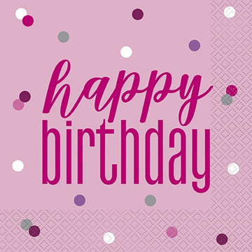 Happy Birthday Pink Glitz Paper Napkins