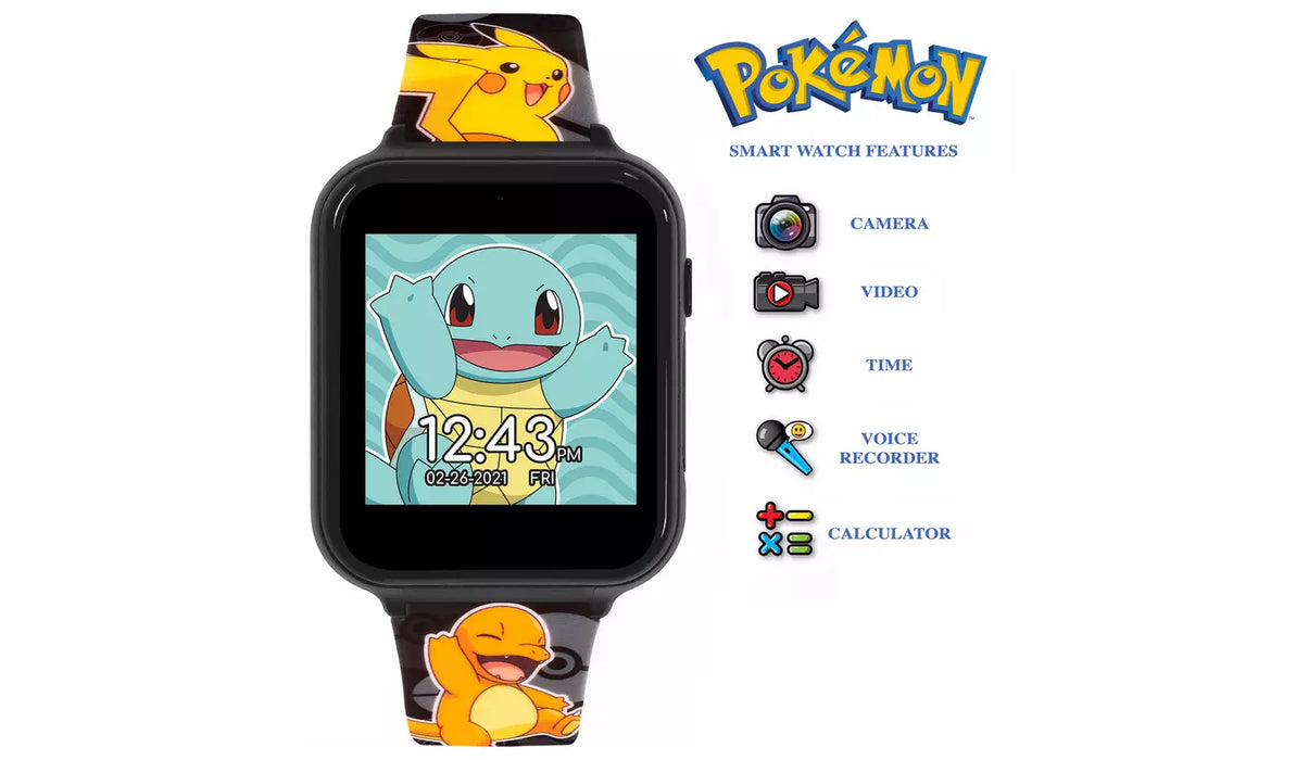 Pokemon Kid's Black Silicone Strap Smart Watch