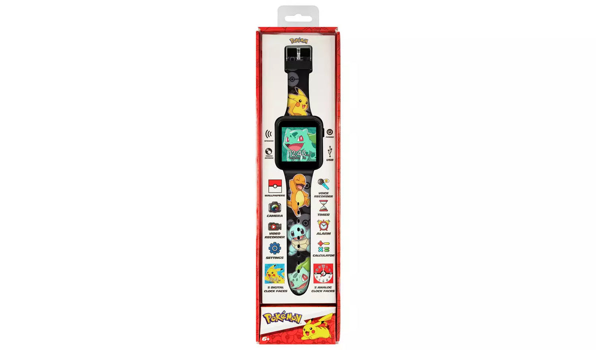 Pokemon Kid's Black Silicone Strap Smart Watch