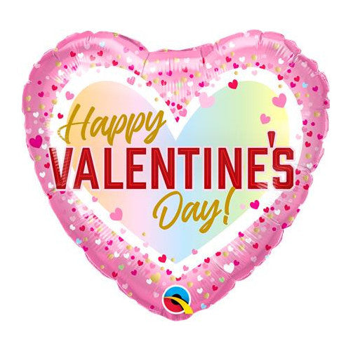 Happy Valentine's Day Confetti Ombre Heart Shaped Foil Balloon (Optional Helium Inflation)