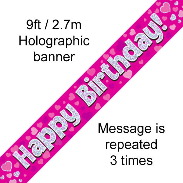 9ft Banner Happy Birthday Pink holographic - Sweets 'n' Things