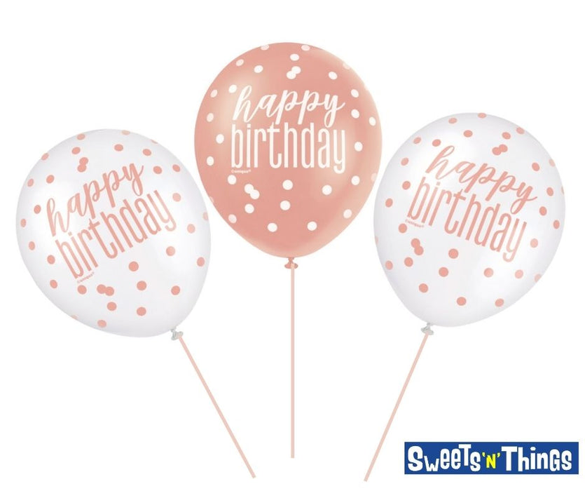 Happy Birthday Glitz Rose Gold Balloon x 6