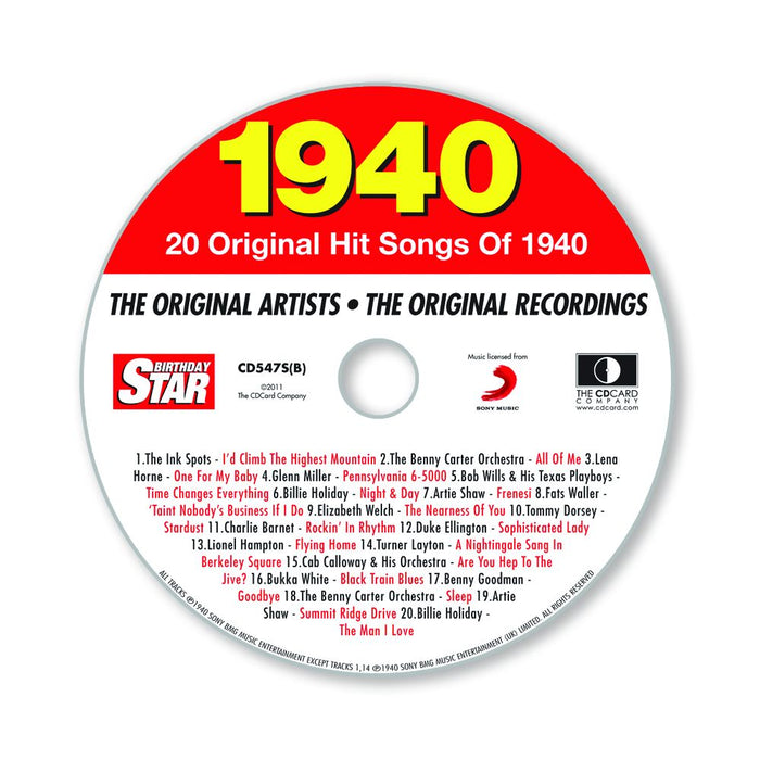 Birthday Star 1940 CD Music Greeting Card Special Year
