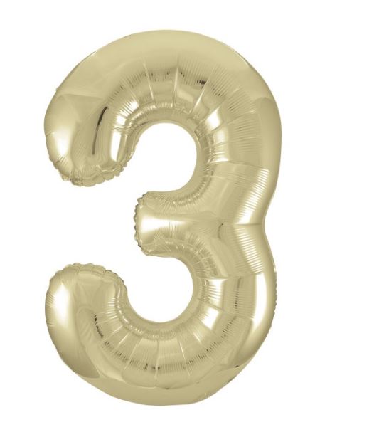 New Gold Number 3 Giant Foil Helium Balloon 34" (Optional Helium Inflation)