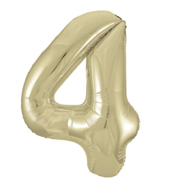 New Gold Number 4 Giant Foil Helium Balloon 34" (Optional Helium Inflation)