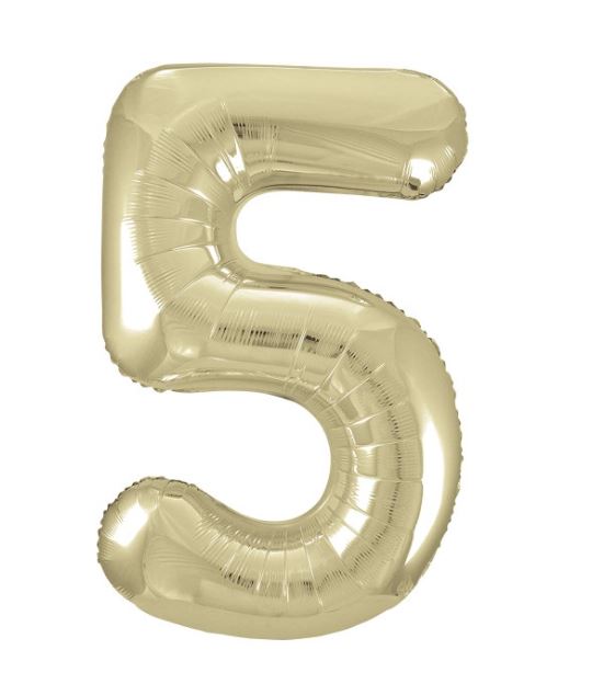 New Gold Number 5 Giant Foil Helium Balloon 34" (Optional Helium Inflation)