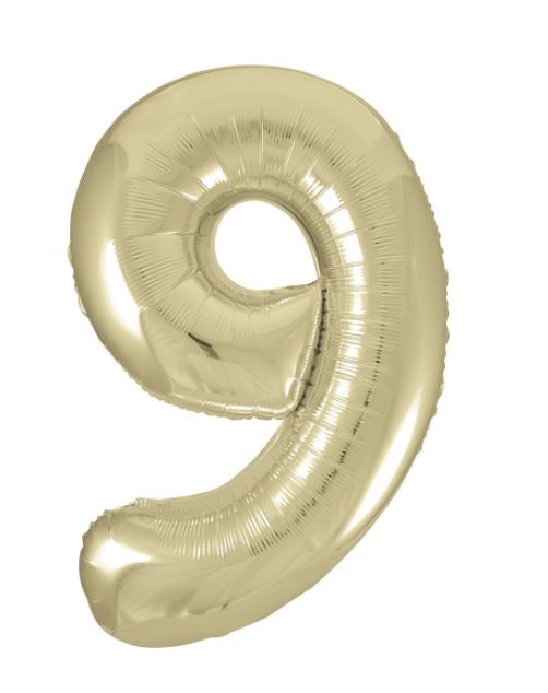 New Gold Number 9 Giant Foil Helium Balloon 34" (Optional Helium Inflation)