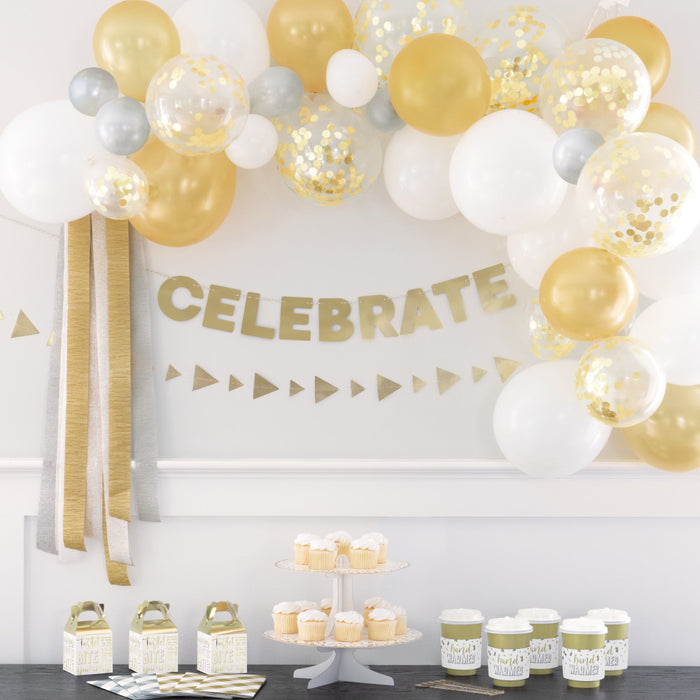 Balloon Arch Kit Foil Confetti Gold and White Latex