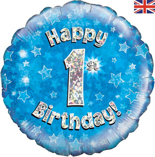 Age 1 Blue Birthday Balloon 18" Foil Helium INFLATED - Sweets 'n' Things