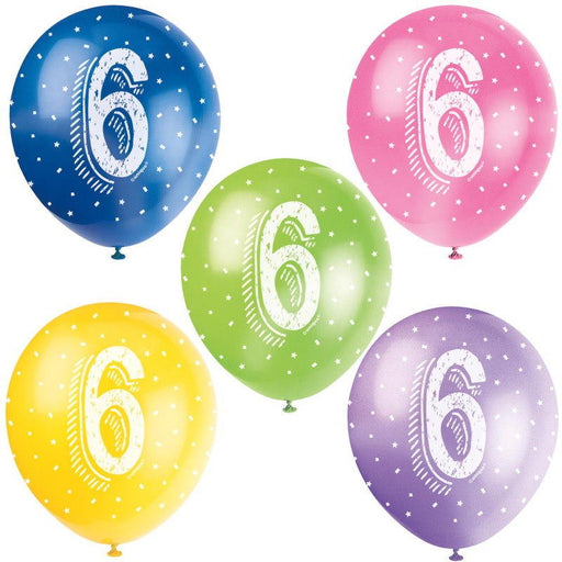 Assorted 6th Birthday Party Latex Balloons x 5 (Optional Inflation) - Sweets 'n' Things