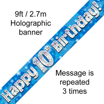 Banner Happy 10th Birthday Blue holographic