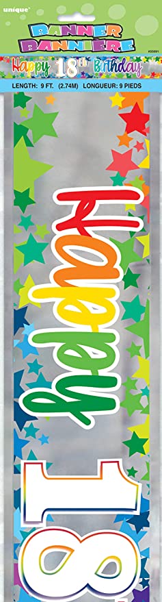 Banner Happy 18th Birthday Rainbow Holographic 9ft - Sweets 'n' Things