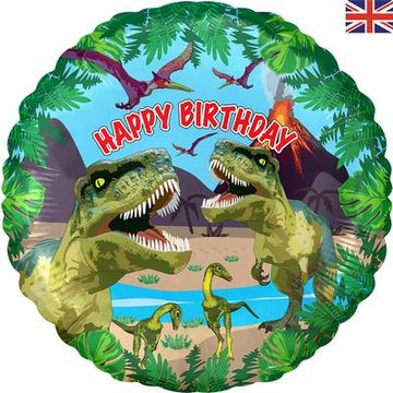 Happy Birthday T-Rex Foil Balloon (Optional Helium Inflation)