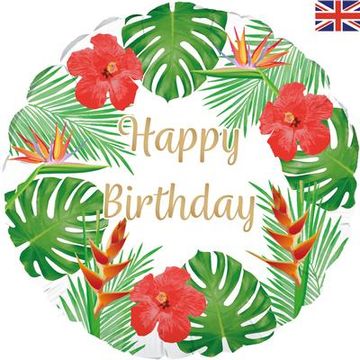 Tropical Happy Birthday Foil Balloon (Optional Helium Inflation)