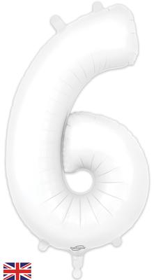 Matte White Number 6 Giant Foil Helium Balloon 34" (Optional Helium Inflation)