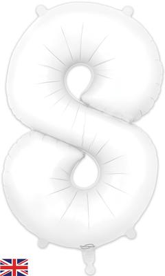 Matte White Number 8 Giant Foil Helium Balloon 34" (Optional Helium Inflation)