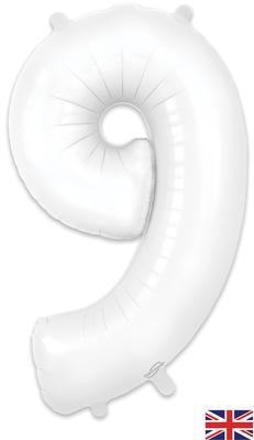 Matte White Number 9 Giant Foil Helium Balloon 34" (Optional Helium Inflation)