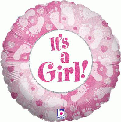 Girl Footprints Holographic 18" Helium Filled Foil Balloon (Optional Helium Inflation)