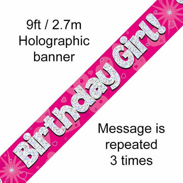 Birthday Girl Banner Pink Holographic