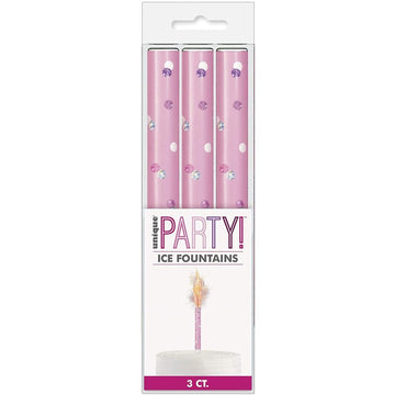 Birthday Pink Glitz Ice Fountains Candles 3 Pack
