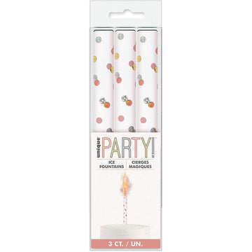 Birthday Rose Gold Glitz Ice Fountains Candles 3 Pack