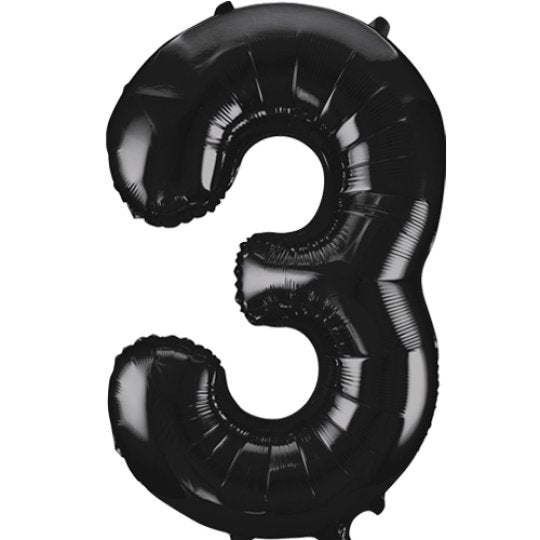 Black Number 3 Giant Foil Helium Balloon 34" (Optional Helium Inflation)