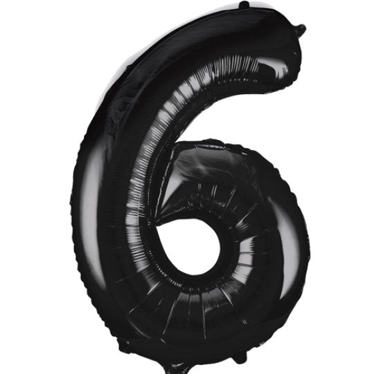 Black Number 6 Giant Foil Helium Balloon 34" (Optional Helium Inflation)