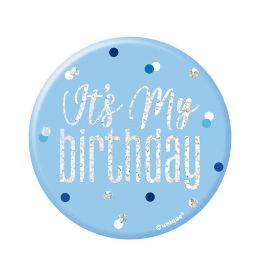 Blue Glitz Happy Birthday Badge 3" - Sweets 'n' Things