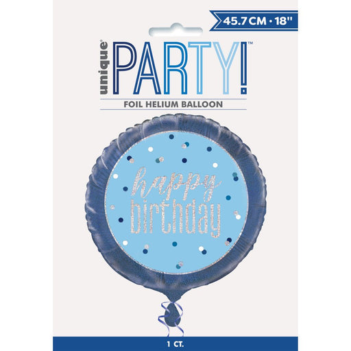 Blue Glitz Happy Birthday Foil Balloon (Optional Helium Inflation) - Sweets 'n' Things