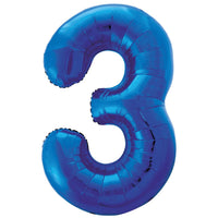 Blue Number 3 Giant Foil Helium Balloon 34" (Optional Helium Inflation)