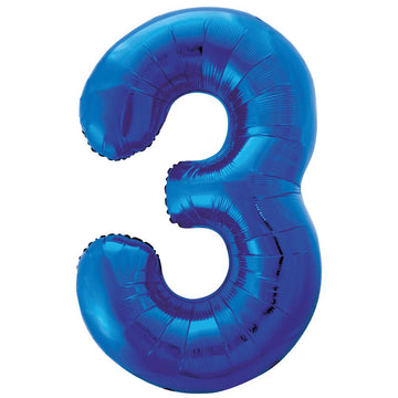 Blue Number 3 Giant Foil Helium Balloon 34" (Optional Helium Inflation)