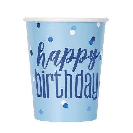 Happy Birthday Blue Glitz Paper Cups