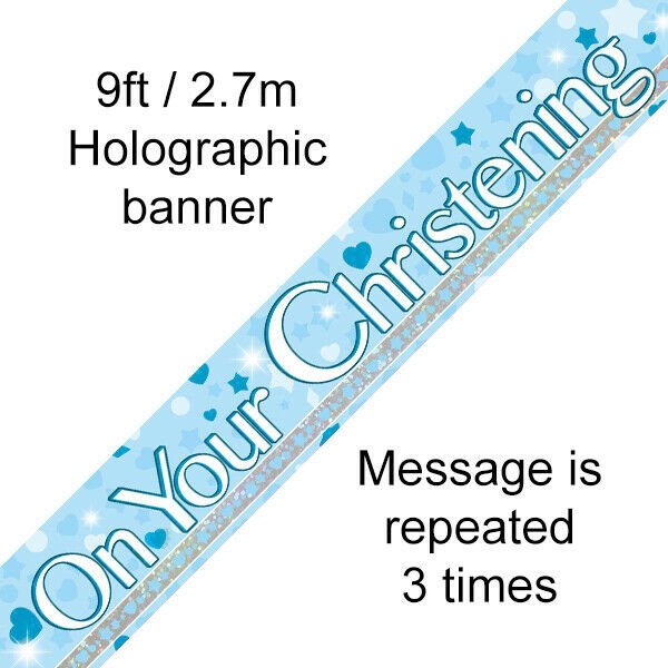 Boy On Your Christening Banner 9ft Long - Sweets 'n' Things