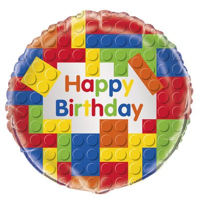 Brick like Lego Happy Birthday Foil Balloon (Optional Helium Inflation) - Sweets 'n' Things